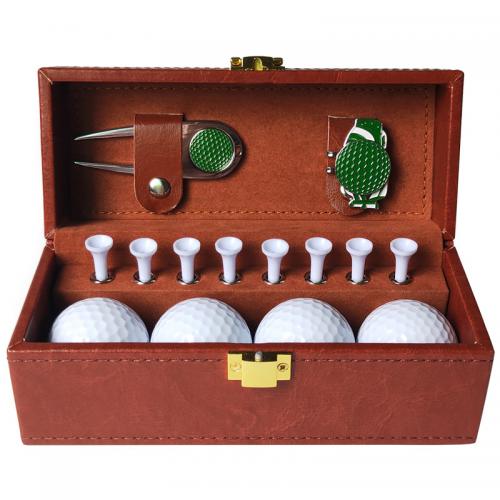 Juego de caja de cuero para golf, juego de pinzas para sombrero y tenedor verde para golf, juego de regalo