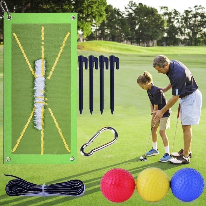 Revoluciona tu entrenamiento de golf en casa: visualiza la trayectoria de tu swing con nuestra alfombrilla de impacto visual.